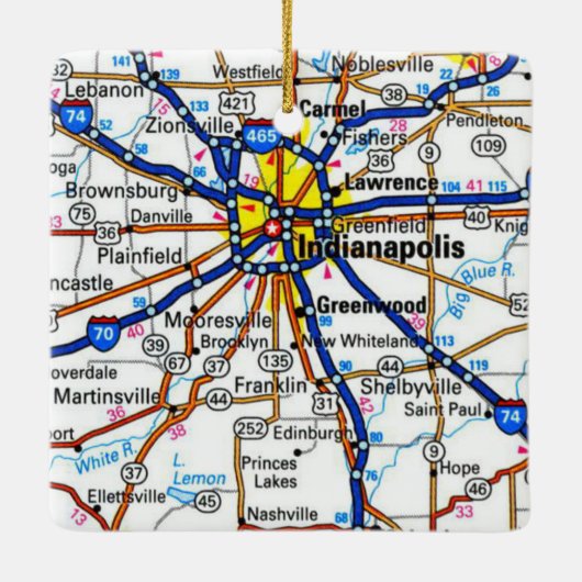 Ornement En Céramique Carte d'Indianapolis (Dos)