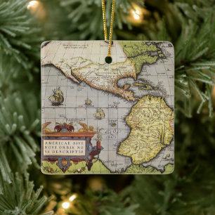 Ornement En Céramique Carte du monde antique des Amériques, 1570