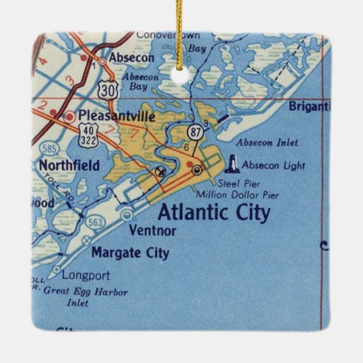 Ornement En Céramique Carte du rétro-rétro de Atlantic City (Dos)