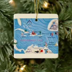 Ornement En Céramique Carte illustrée des îles des Caraïbes