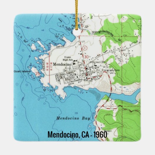 Ornement En Céramique Carte Mendocino CA 1960 (Dos)