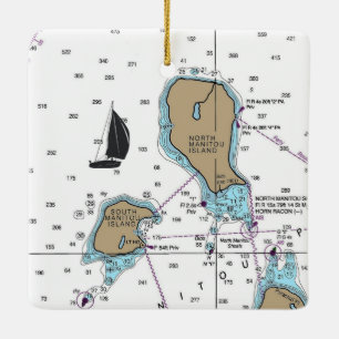 Ornement En Céramique Carte nautique de l'île du Manitou Nord
