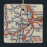 Ornement En Céramique Carte Portland OU Vintage<br><div class="desc">L'ornement de Noël de Portland Oregon fait avec la carte vintage OR de 1955.</div>