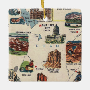 Ornement En Céramique Carte touristique Vintage de l'Utah