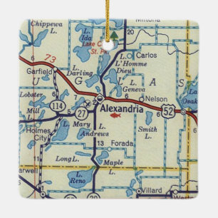 Ornement En Céramique Carte Vintage Alexandrie MN