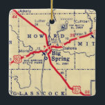 Ornement En Céramique Carte Vintage Big Spring TX<br><div class="desc">Grand Printemps Texas ornement de Noël fait avec la feuille de route vintage de 1948.</div>