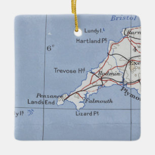 Ornement En Céramique Carte Vintage Bodmin Cornwall
