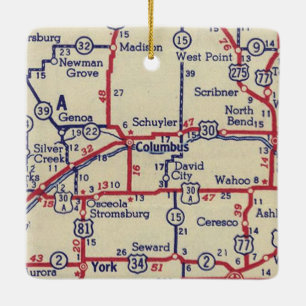 Ornement En Céramique Carte Vintage Columbus NE