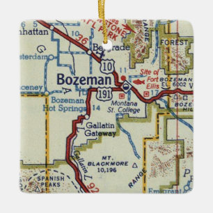 Ornement En Céramique Carte Vintage de Bozeman MT