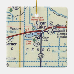 Ornement En Céramique Carte Vintage de Clear Lake IA