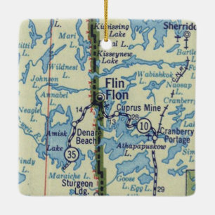 Ornement En Céramique Carte Vintage de Flin Flon Manitoba