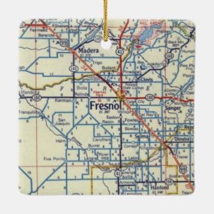 Ornement En Céramique Carte Vintage de Fresno CA