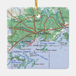 Ornement En Céramique Carte Vintage de Kampala Ouganda