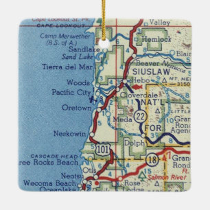 Ornement En Céramique Carte Vintage de la côte de l'Oregon