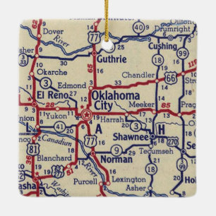Ornement En Céramique Carte Vintage de la ville d'Oklahoma