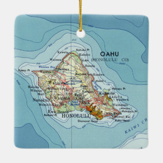 Ornement En Céramique Carte Vintage de l'île d'Oahu