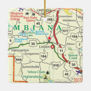 Ornement En Céramique Carte Vintage de l'Ohio de Lisbonne