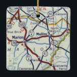 Ornement En Céramique Carte Vintage de Marion et Mullins SC<br><div class="desc">Décor de Noël pour Marion Caroline du Sud et Mullins avec carte routière vintage.</div>