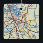 Ornement En Céramique Carte Vintage de Milledgeville Géorgie<br><div class="desc">Ornement de Noël pour Milledgeville GA et la région du lac Sinclair.</div>