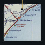 Ornement En Céramique Carte Vintage de Myrtle Beach<br><div class="desc">Décor de Noël pour Myrtle Beach Caroline du Sud avec plan de route vintage.</div>