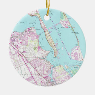 Ornement En Céramique Carte vintage de port Sainte Lucie Inlet (1948)