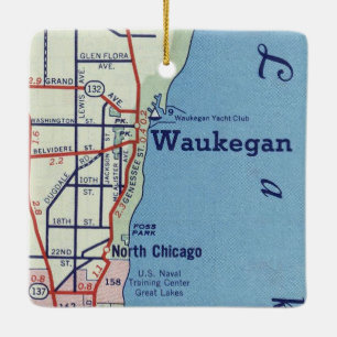 Ornement En Céramique Carte Vintage de Waukegan
