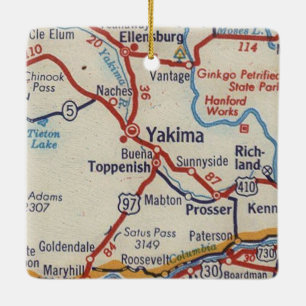 Ornement En Céramique Carte Vintage de Yakima WA