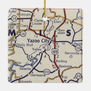 Ornement En Céramique Carte Vintage de Yazoo City MS