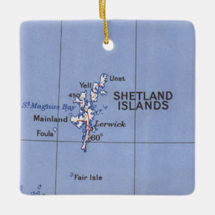 Ornement En Céramique Carte Vintage des îles Shetland