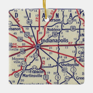 Ornement En Céramique Carte Vintage d'Indianapolis