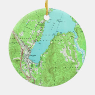 Ornement En Céramique Carte Vintage du lac George New York (1966)