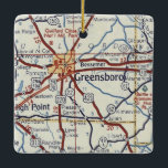 Ornement En Céramique Carte Vintage Greensboro NC<br><div class="desc">Décor de Noël de Greensboro Caroline du Nord réalisé avec la carte routière vintage de 1955.</div>