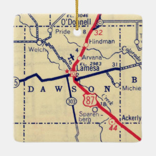 Ornement En Céramique Carte Vintage Lamesa TX