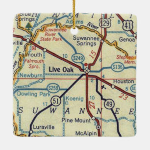 Ornement En Céramique Carte Vintage Live Oak Florida