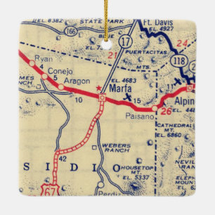 Ornement En Céramique Carte Vintage Marfa TX