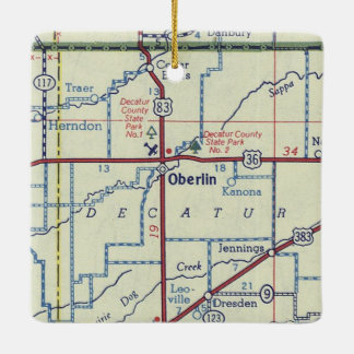 Ornement En Céramique Carte Vintage Oberlin Kansas