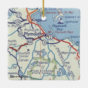 Ornement En Céramique Carte Vintage Plymouth MA