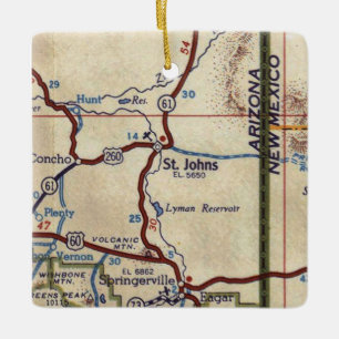 Ornement En Céramique Carte Vintage St. Johns Arizona