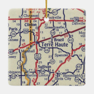 Ornement En Céramique Carte Vintage Terre Haute
