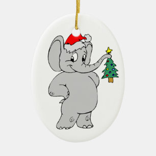 Ornement En Céramique Casquette de Père Noël d'éléphant