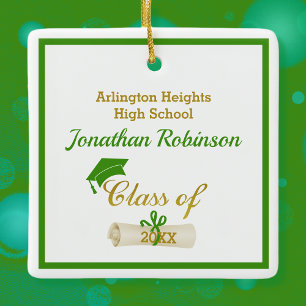 Ornement en céramique Casquette et Diplôme Vert