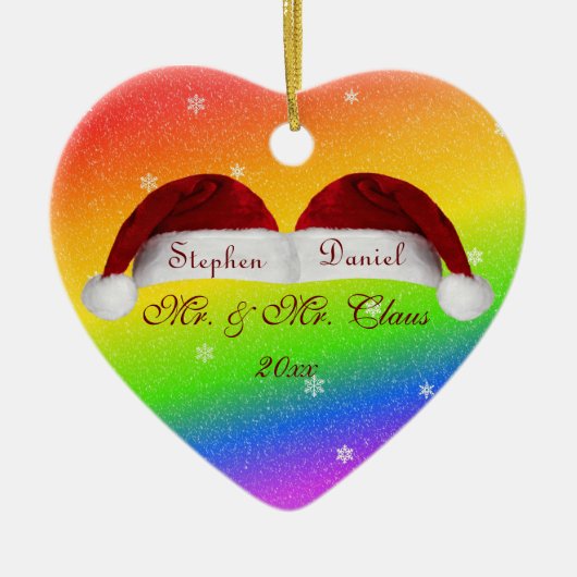 Ornement En Céramique Casquettes et arcs-en-ciel de Père Noël (Devant)