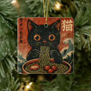 Ornement En Céramique Cat Ramen Japonais drôle Graphisme Kawaii Cat Anim