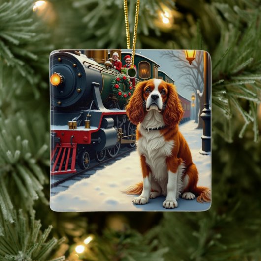 Ornement En Céramique Cavalier King Charles Spaniel Christmas Train (Arbre)