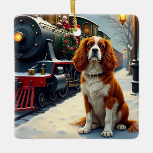 Ornement En Céramique Cavalier King Charles Spaniel Christmas Train (Devant)