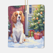 Ornement En Céramique Cavalier King Charles Spaniel Snowy Christmas (Gauche)