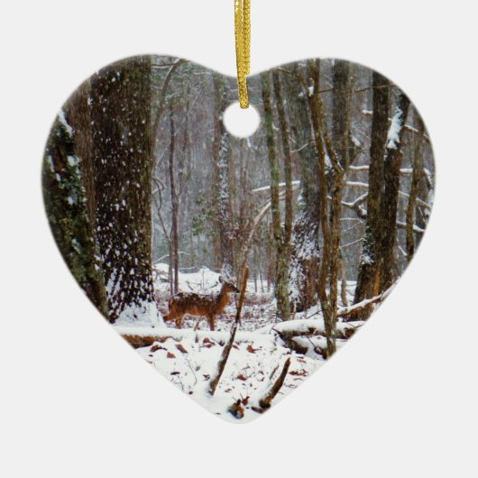 Ornement En Céramique Cerf dans la chute de neige (Devant)