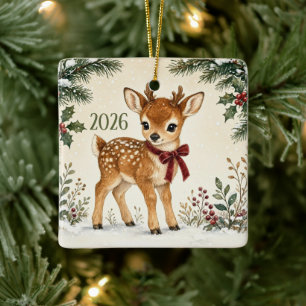 Ornement En Céramique Cerf de la forêt, premier Noël de bébé, personnali