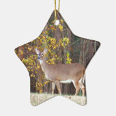 Ornement En Céramique Cerf devant l'arbre d'automne jaune (Gauche)