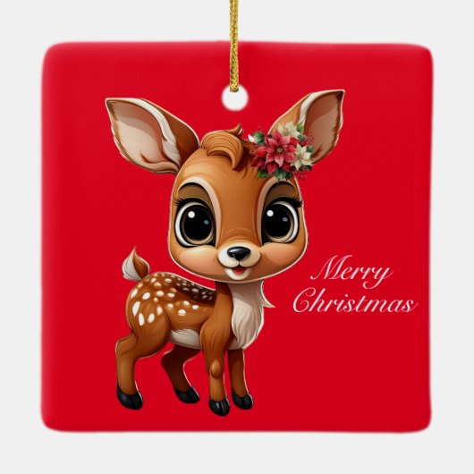 Ornement En Céramique Cerf, Faon, Biche 🦌 🎄 Joyeux Noël mignon, Rouge (Dos)